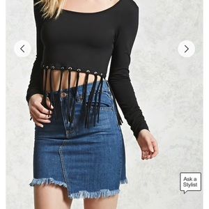 Asymmetrical Frayed Denim Skirt